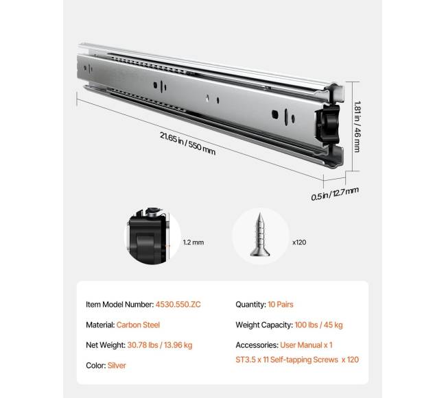 Stalčių bėgeliai, šoninis montavimas, 10 porų6