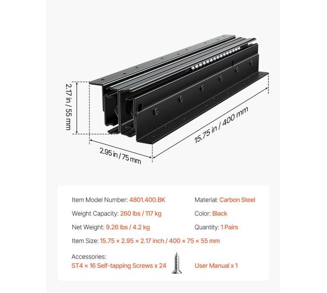 Paslėpti stalčių bėgeliai 16 colių laiptų spintai6