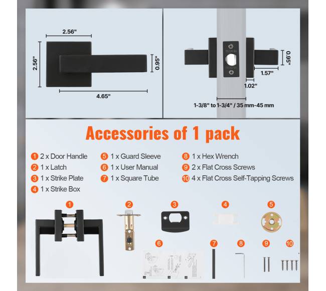 Pereinamų durų rankenų 5 vnt. juodos spalvos6