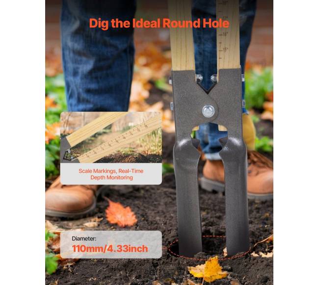 Žemės grąžtas su medine rankena ir skalės žymėmis2