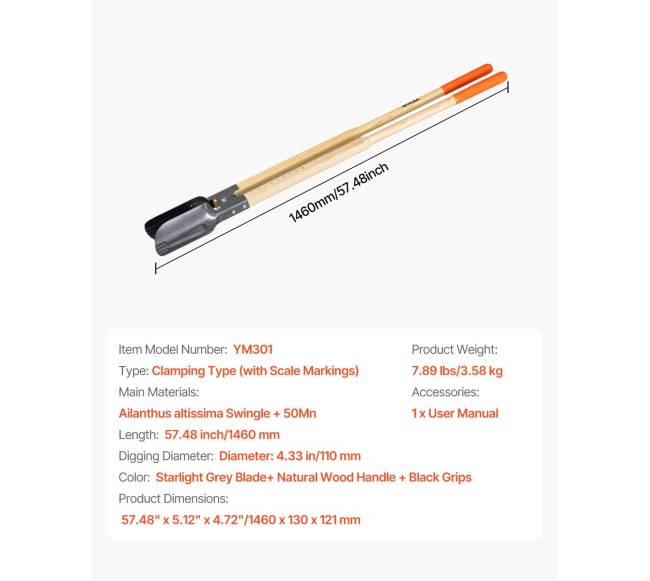 Žemės grąžtas su medine rankena ir skalės žymėmis6