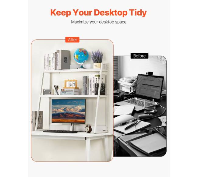 Balta dviejų lygių stalviršio lentyna biurui1