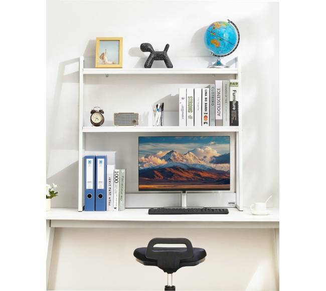 Balta dviejų lygių stalviršio lentyna biurui6