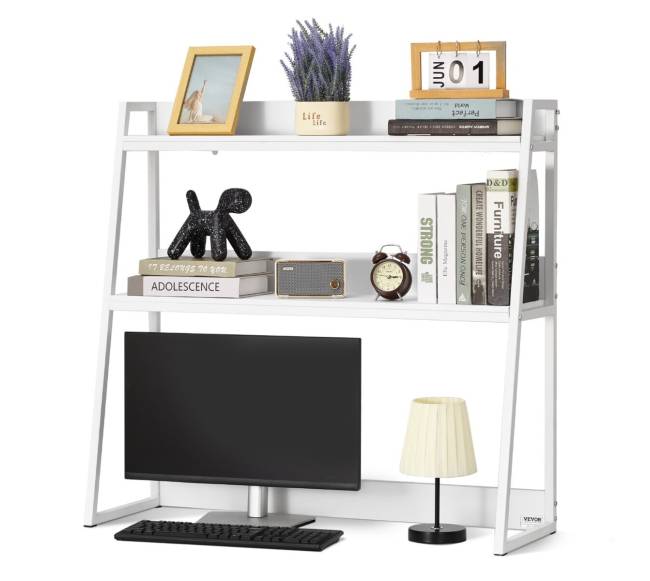 Balta dviejų lygių stalviršio lentyna biurui9