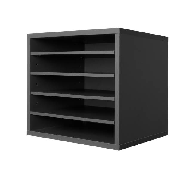 Pilkas medinis stelažas su 5 skyriais8