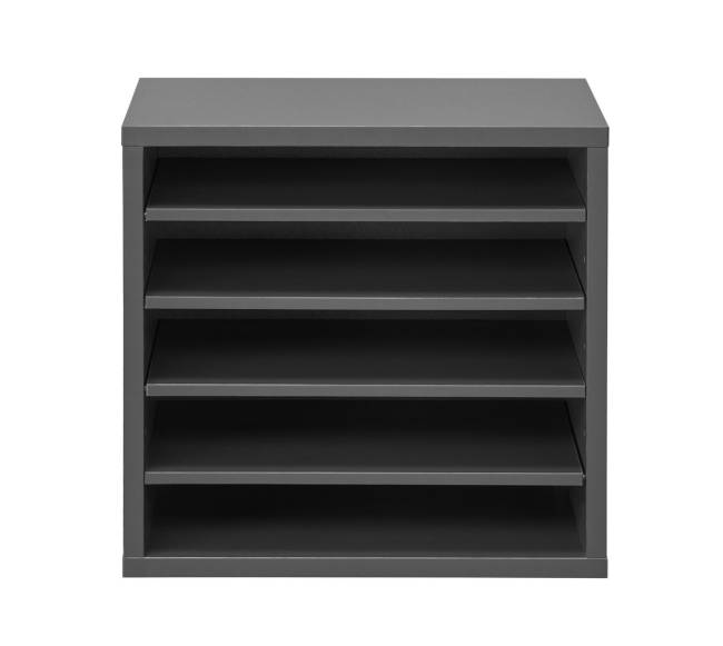 Pilkas medinis stelažas su 5 skyriais9