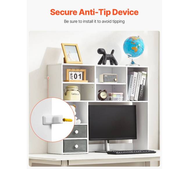 Balta trijų aukštų stalo lentyna biurui ir namams5