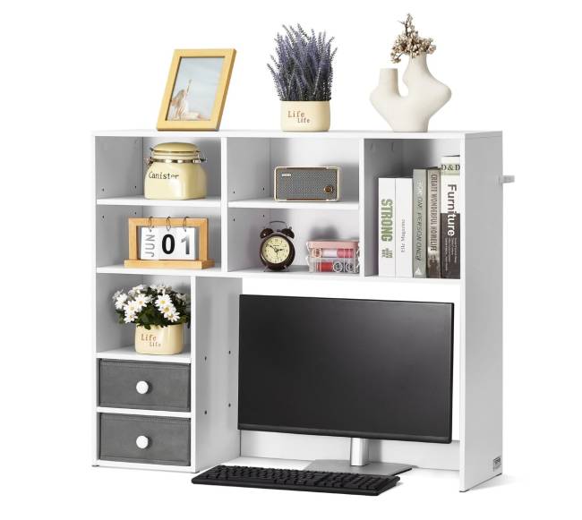 Balta trijų aukštų stalo lentyna biurui ir namams9