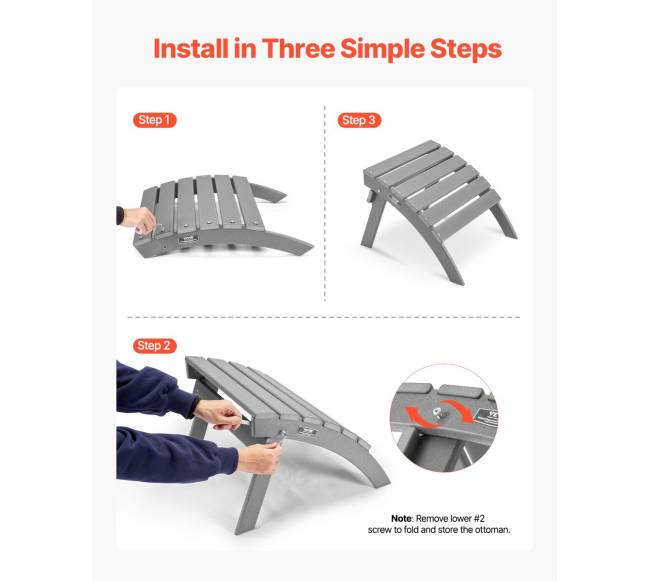 Sulankstoma pilka Adirondack kojų atrama3