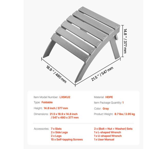 Sulankstoma pilka Adirondack kojų atrama6
