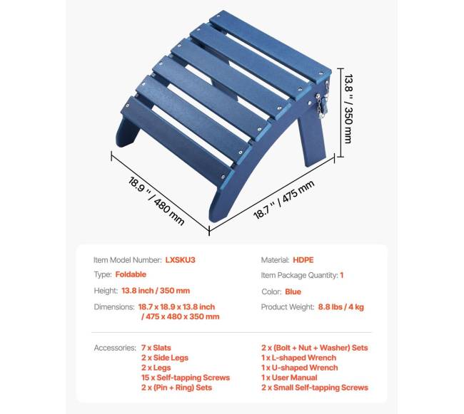 Sulankstomas mėlynas adirondako pakojis 47 cm x 48 cm x 35 cm6