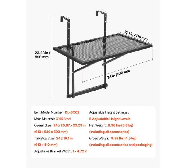 Kabantysis balkono stalas metalinis 19 x 24 cm6