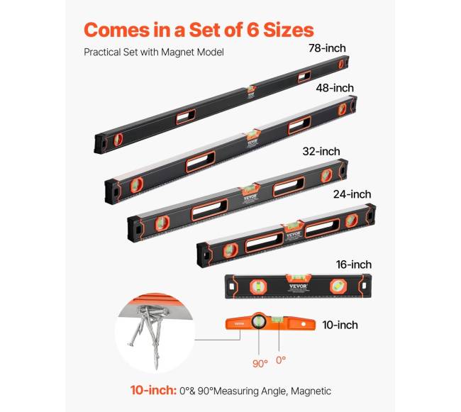 6 dalių torpedo lygio matuoklis su burbuliukais 2000 mm2