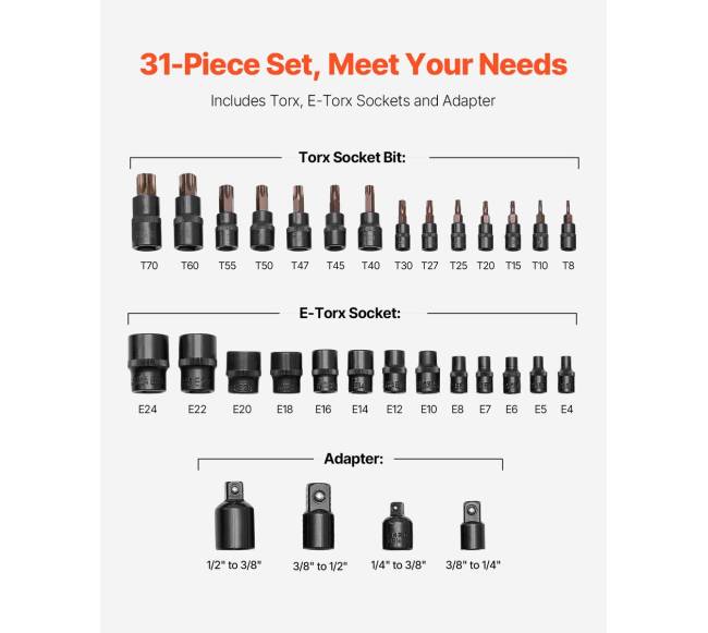 31 dalių „Torx“ galvučių ir išorinių lizdų rinkinys2