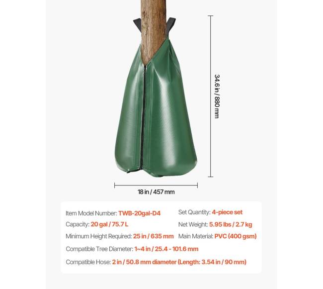 Medžių laistymo maišas, 4 vnt., 75,7 l6