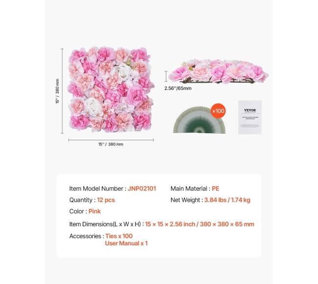 3D gėlių sienos panelės 38x38 cm, 12 vnt.6