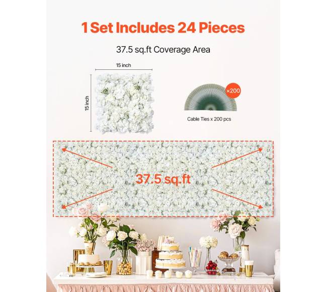 3D gėlių sienų panelės 24 vnt vestuvėms5