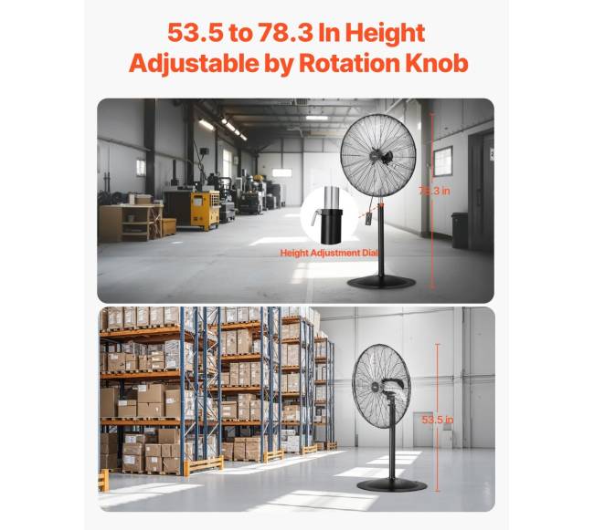 76 cm industrinis pastatomas ventiliatorius, reguliuojamas aukštis4