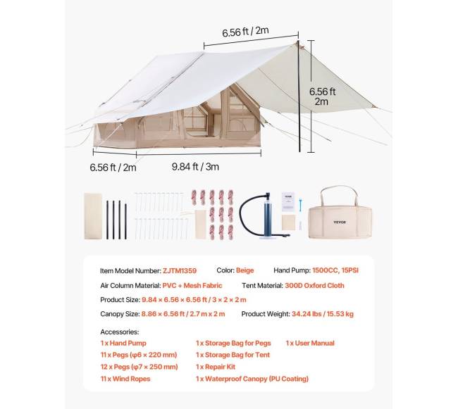 Pripučiamas kempingo palapinė 3-5 žmonėms su pompa5