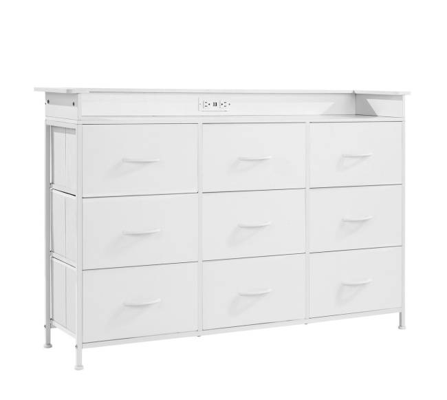 9 stalčių aukšta komoda su LED ir elektros lizdais0