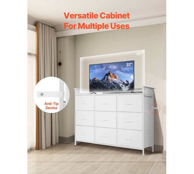 9 stalčių aukšta komoda su LED ir elektros lizdais5