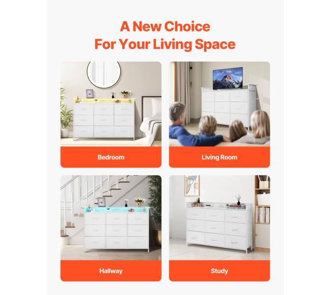 9 stalčių aukšta komoda su LED ir elektros lizdais6