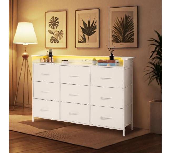 9 stalčių aukšta komoda su LED ir elektros lizdais7