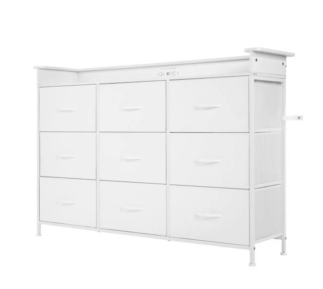 9 stalčių aukšta komoda su LED ir elektros lizdais9