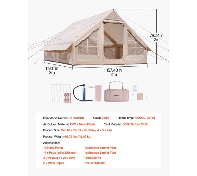 Pripučiamas palapinė 5-8 asmenims su pompa5