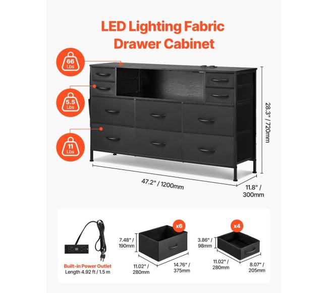 10 stalčių komoda su LED ir lizdu1