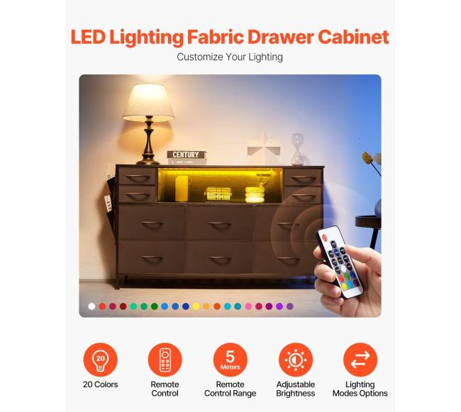 10 stalčių komoda su LED ir lizdu4