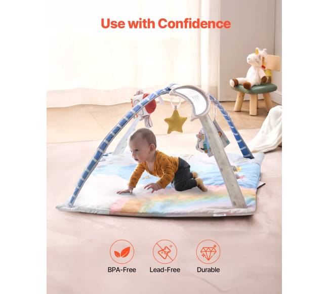 Kūdikio žaidimų kilimėlis su sensoriniais žaislais4