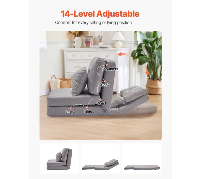 Pilkas konvertuojamas fotelis-lova su 5 pozicijomis1