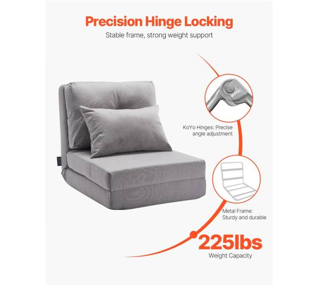 Pilkas konvertuojamas fotelis-lova su 5 pozicijomis3