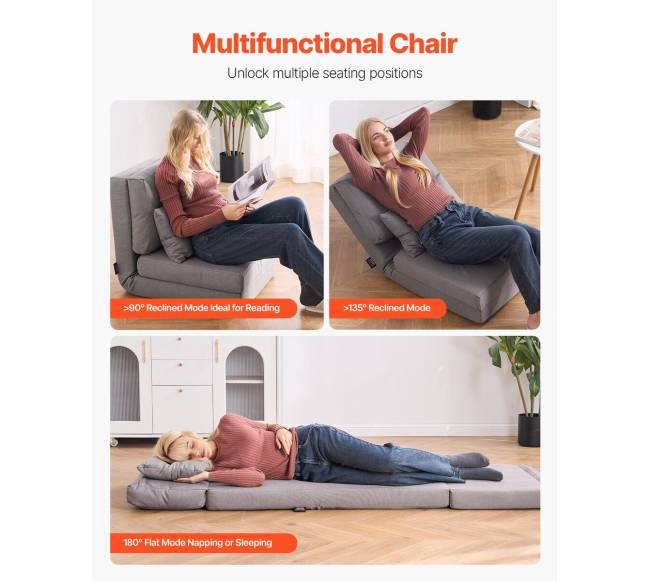 Pilkas konvertuojamas fotelis-lova su 5 pozicijomis5