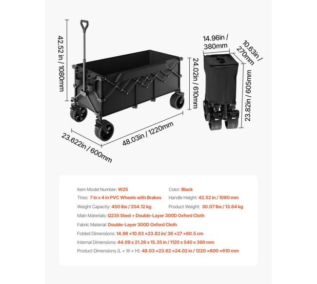Sulankstomas vežimėlis 300L 204kg sodo vežimėlis6