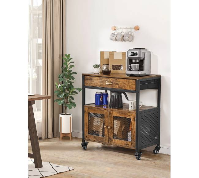 Kavos baro spintelė su ratukais ir tinklo durimis1