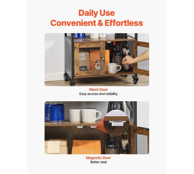 Kavos baro spintelė su ratukais ir tinklo durimis5