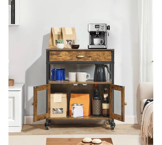 Kavos baro spintelė su ratukais ir tinklo durimis7