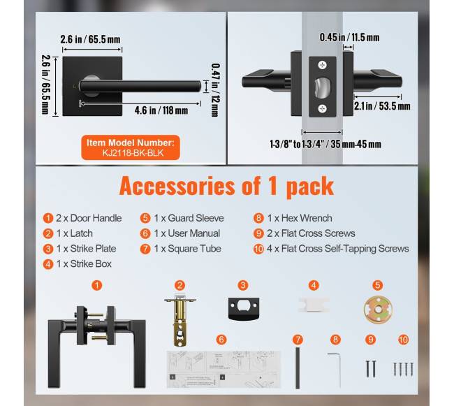 Privatumo durų rankena 5 vnt. juodos spalvos6