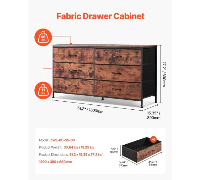 ruda komoda su 6 stalčiais ir plieniniu rėmu1