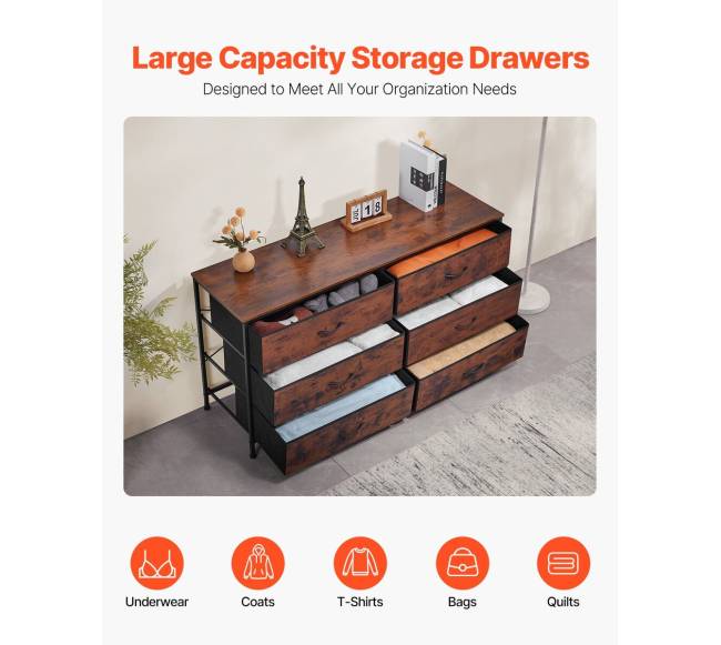 ruda komoda su 6 stalčiais ir plieniniu rėmu2