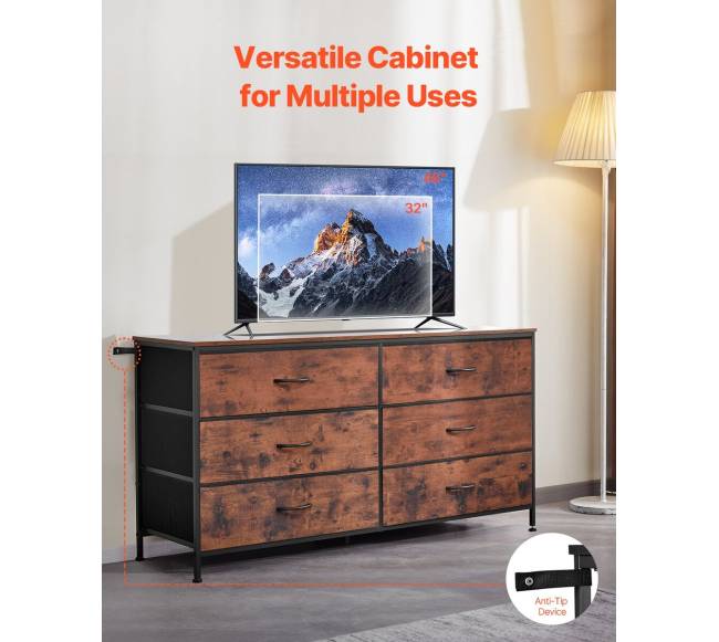 ruda komoda su 6 stalčiais ir plieniniu rėmu5