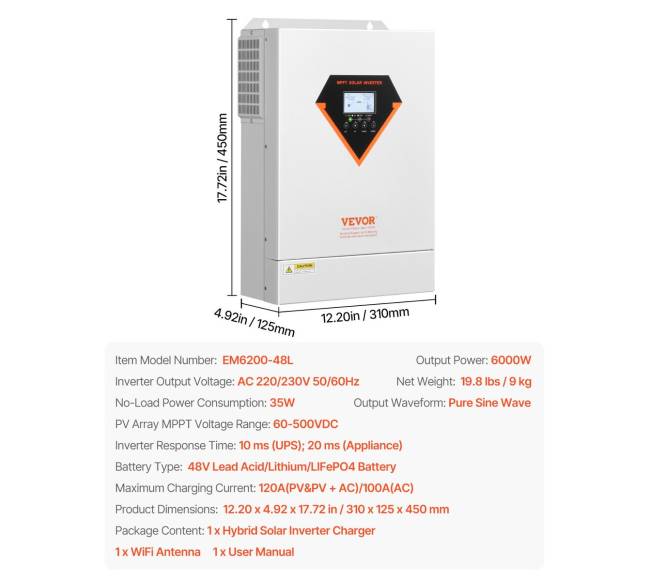 Hibridinis saulės inverteris su įkrovikliu 6000W6