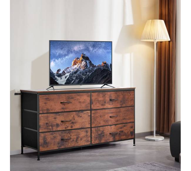 ruda komoda su 6 stalčiais ir plieniniu rėmu7