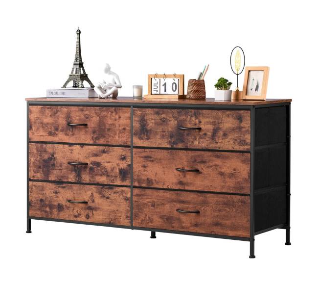 ruda komoda su 6 stalčiais ir plieniniu rėmu9