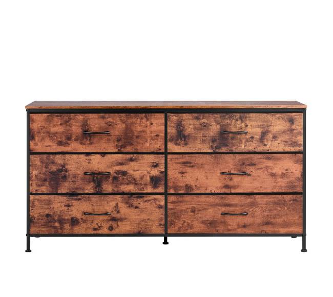 ruda komoda su 6 stalčiais ir plieniniu rėmu10