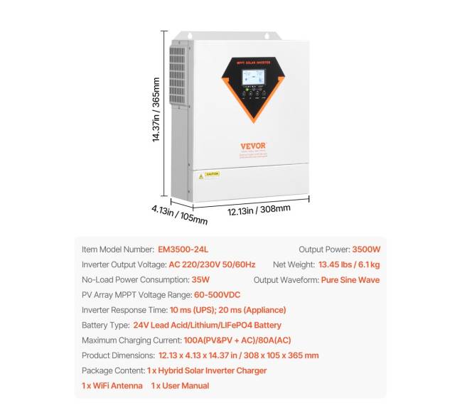 Hibridinis saulės inverteris įkroviklis 3500W6