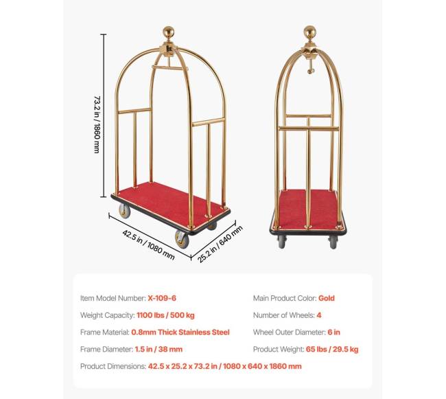 Viešbučio bagažo vežimėlis 500 kg nerūdijantis plienas6