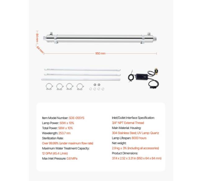 220V 55W UV vandens valytuvas 12GPM6